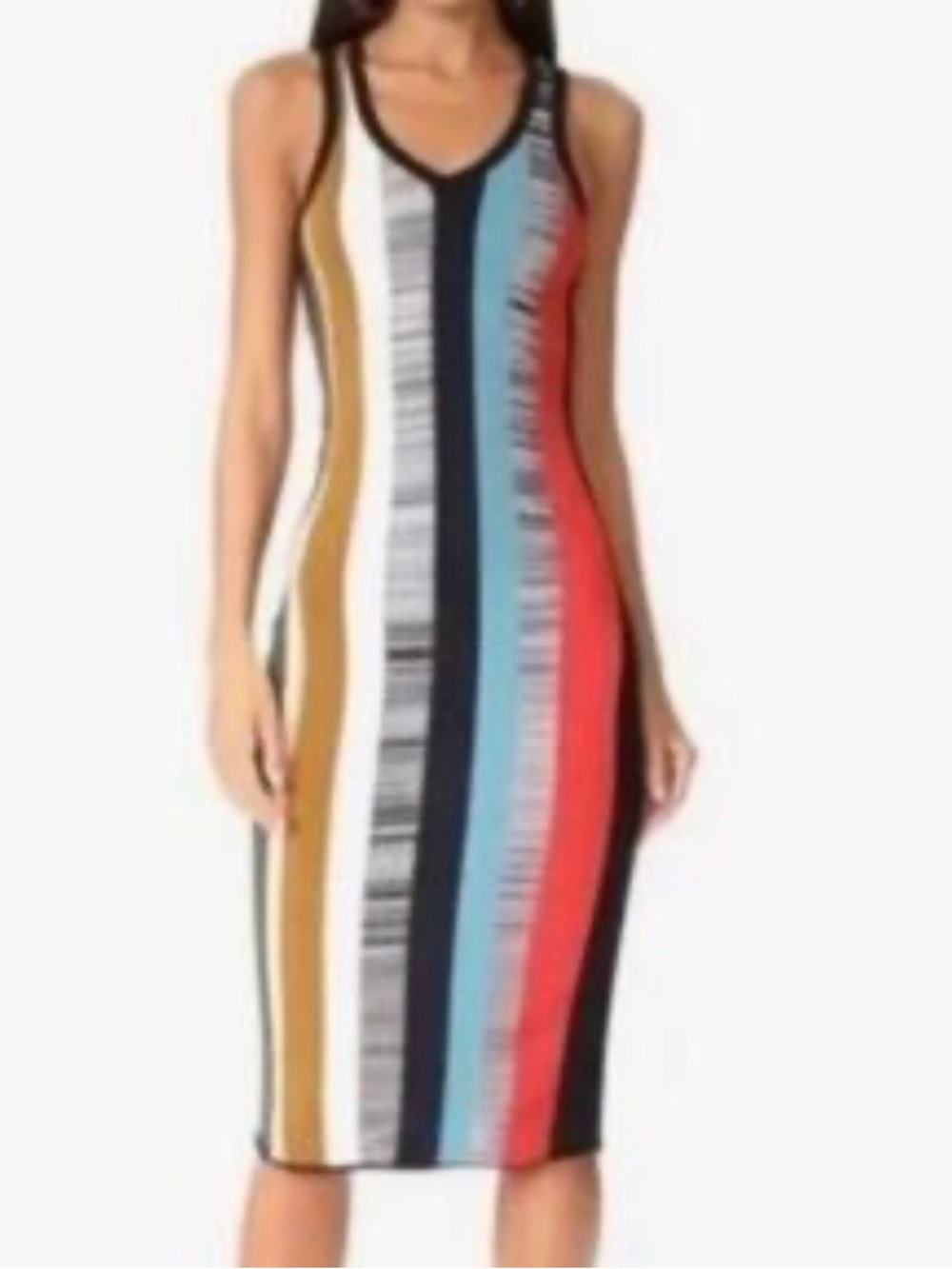 cinq a sept Striped Racerback Midi Dress - Red, Blue, Mustard, Black, White